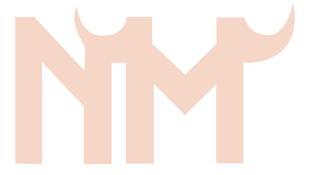 Stylized logo with the letters 'NM' in a pale pink color, with a design element resembling horns or antlers extending from the top of the letters.