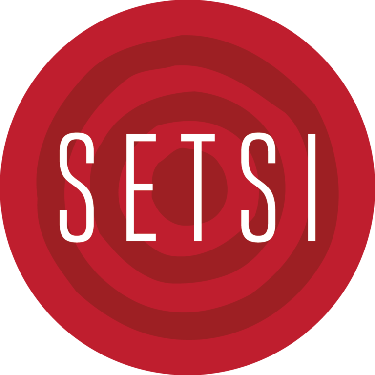 Red and black concentric circles with the word 'SETSI' in white capital letters in the center.