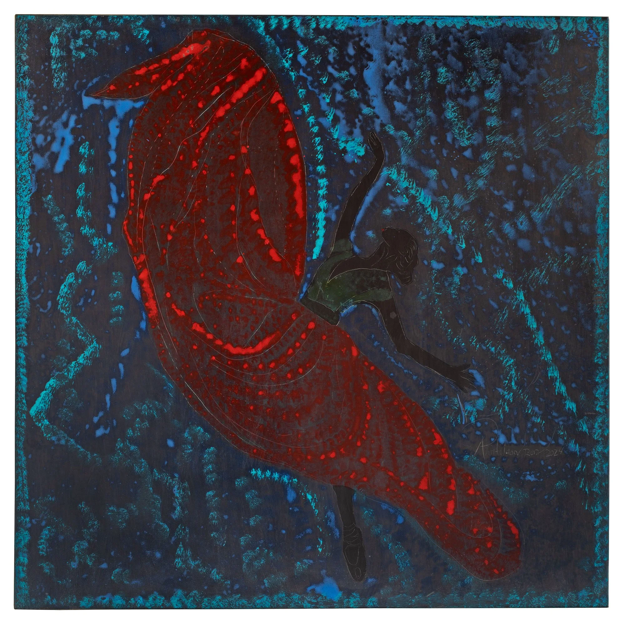 Balet  /

Temple y pigmentos sobre grafito sobre media creta sobre lino  /
122 x122 cm /
2021