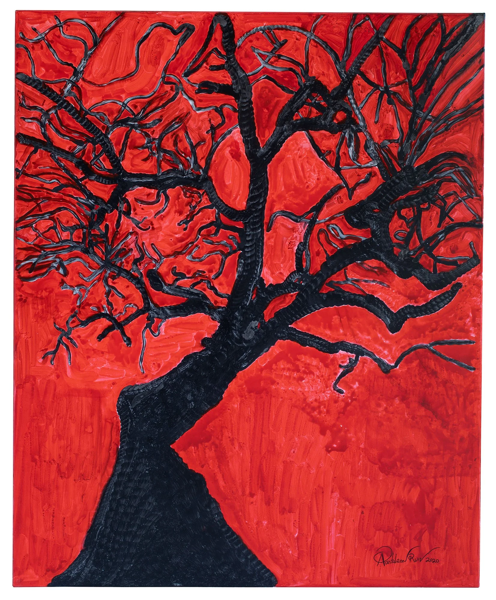 Mi árbol de ramas secas/ 
Temple y pigmentos sobre grafito sobre media creta sobre lino  /
150 x 122 cm /
2024