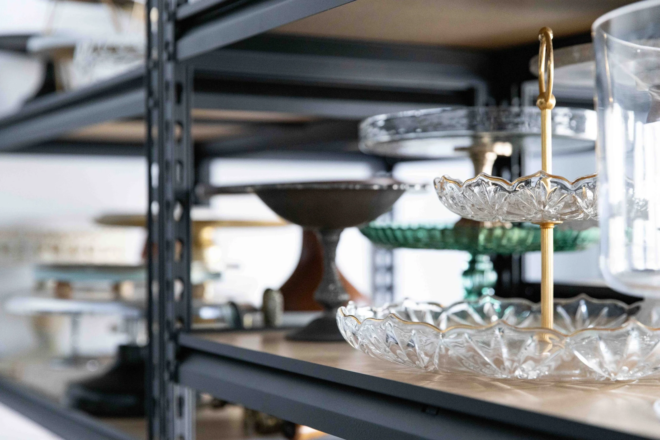 Dessert stands from prop collection featured in Los Angeles food photography studio.