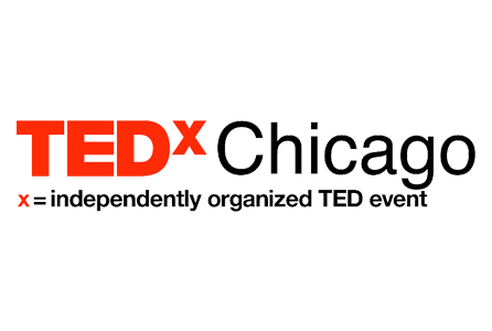 TEDx Chicago logo with red 'TEDx' and black 'Chicago' text, and a subtitle explaining 'independently organized TED event'.