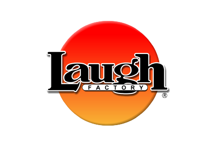 Laugh Factory logo with a red and yellow gradient circle background