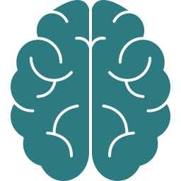 A graphic illustration of a human brain in teal color with black outlines.