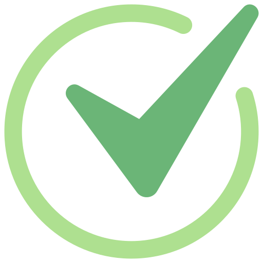 Green check mark inside a circular outline representing approval or completion.
