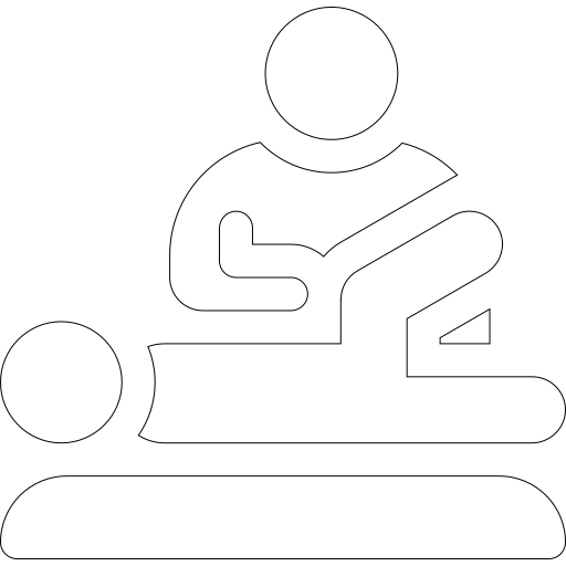 Icon of a person administering CPR to another person lying on the ground.