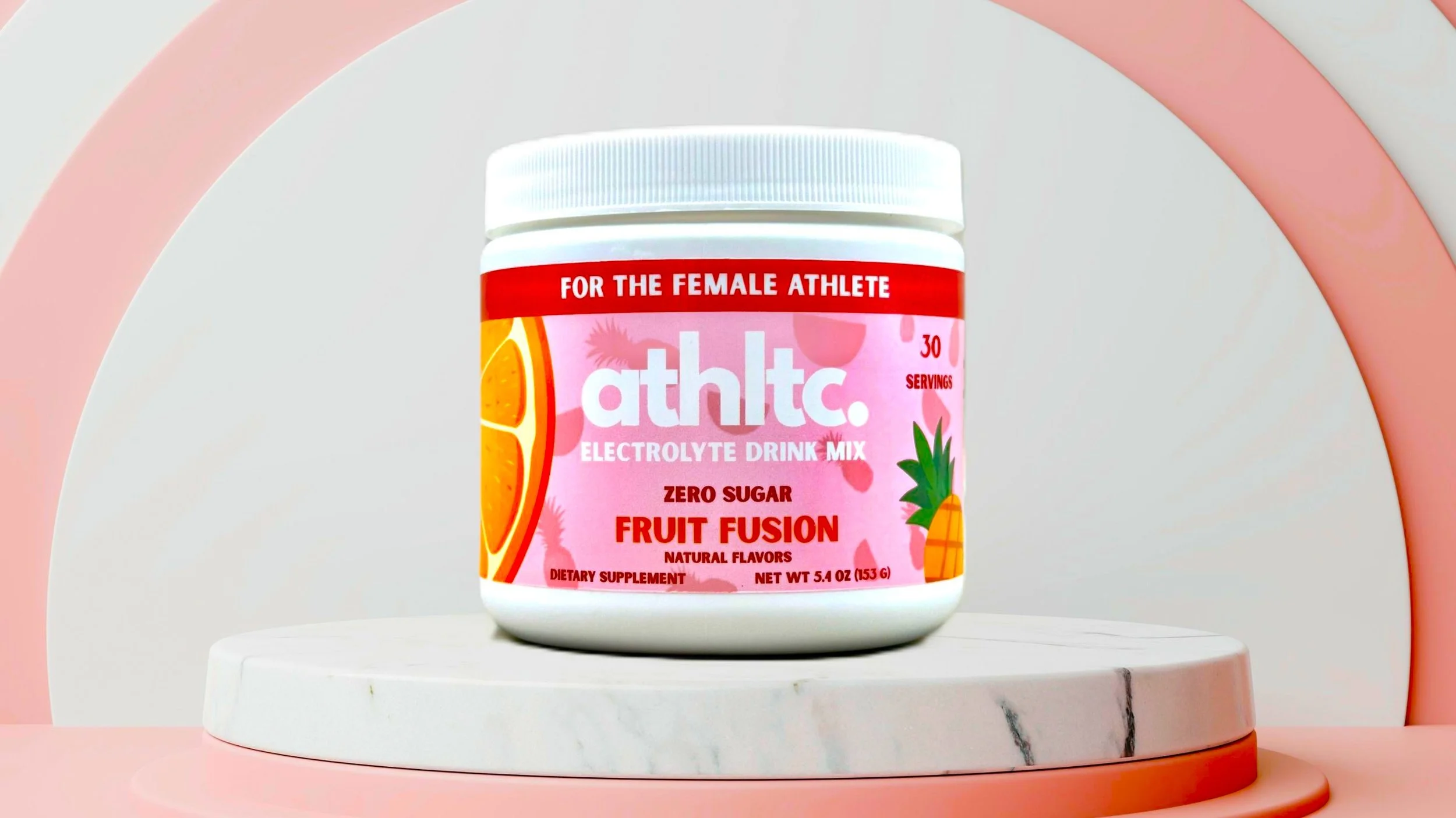 An image of Fruit Fusion flavored electrolyte mix on a table