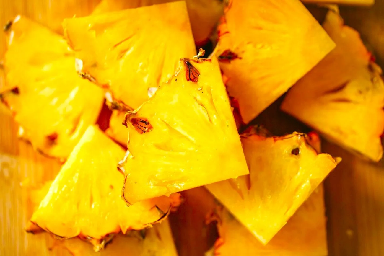 Close up image of sliced pineapples