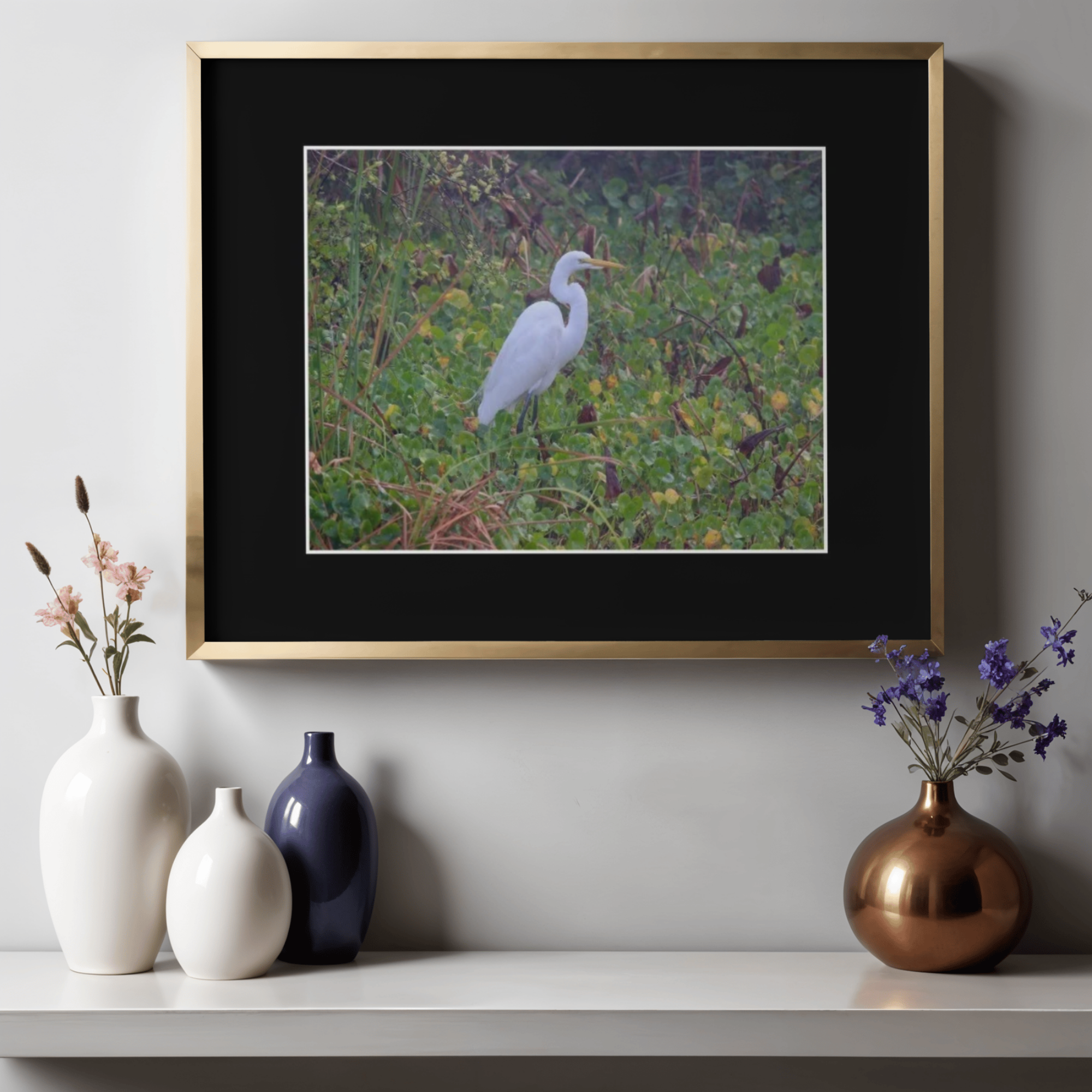 Egret Among the Green Black Mat.png