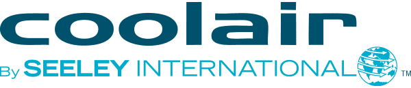 Coolair by Seely International logo with blue text and globe icon.
