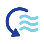 Icon of a blue circular arrow with three wavy lines indicating airflow or ventilation