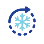 Blue snowflake icon with dotted circular border
