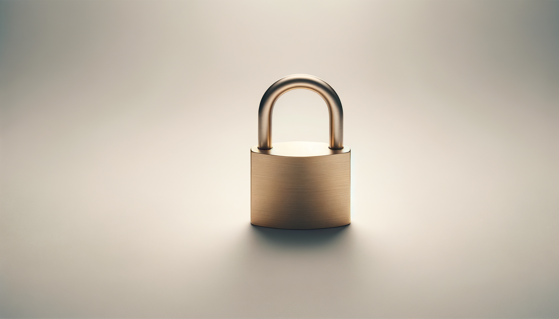 A metallic padlock with a gold finish on a plain light-colored background.