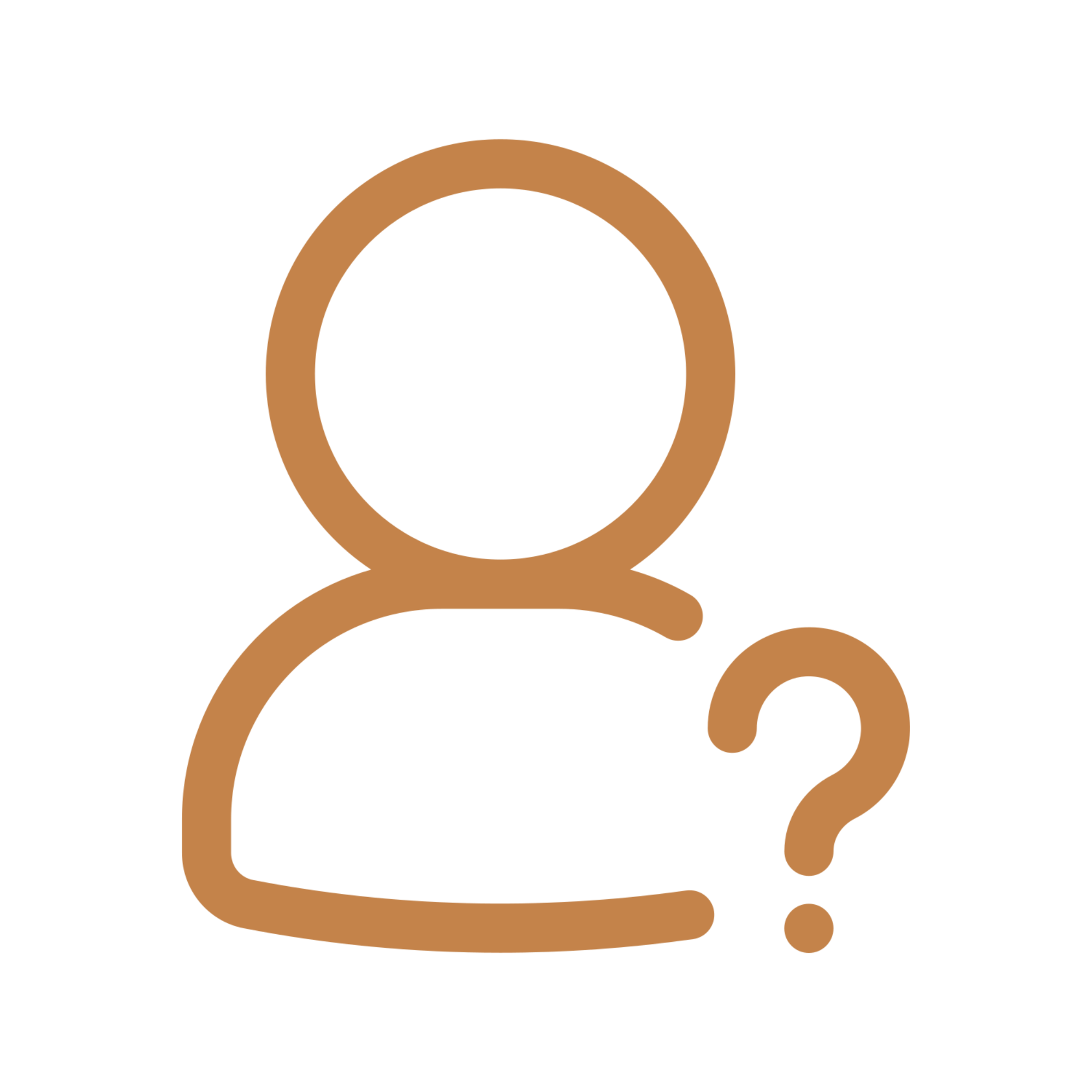Illustration of a person with a short haircut, facing forward, depicted in a simple, minimalistic style, using brown lines.