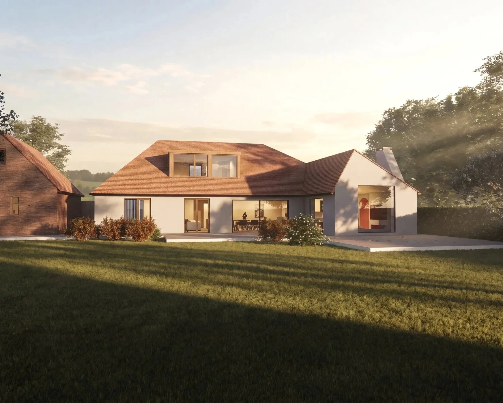 Rear elevation of asymmetric vaulted extension to dormer bungalow, Eastington Stroud — Vault by Studio Context