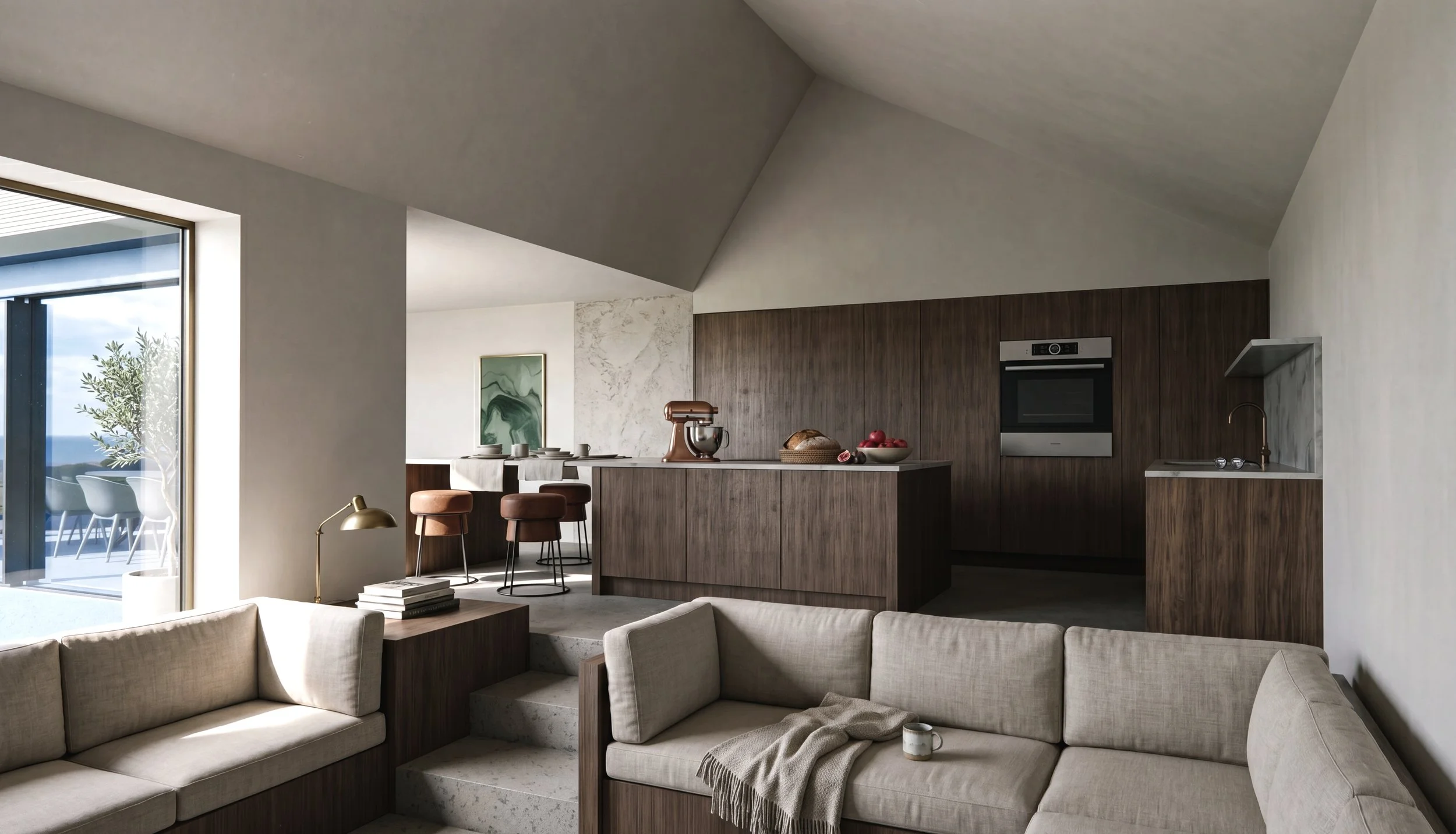 Vault - Kitchen + Sunken Lounge Relationship