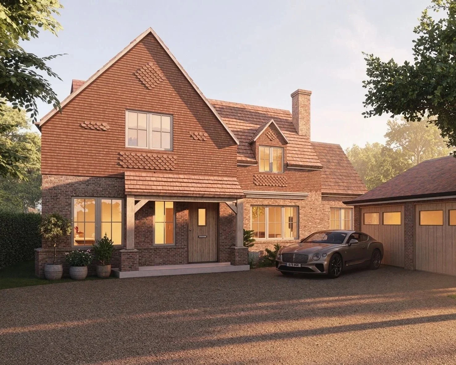 Front elevation of new build dwelling, Pillerton Priors Stratford-upon-Avon — Tile by Studio Context