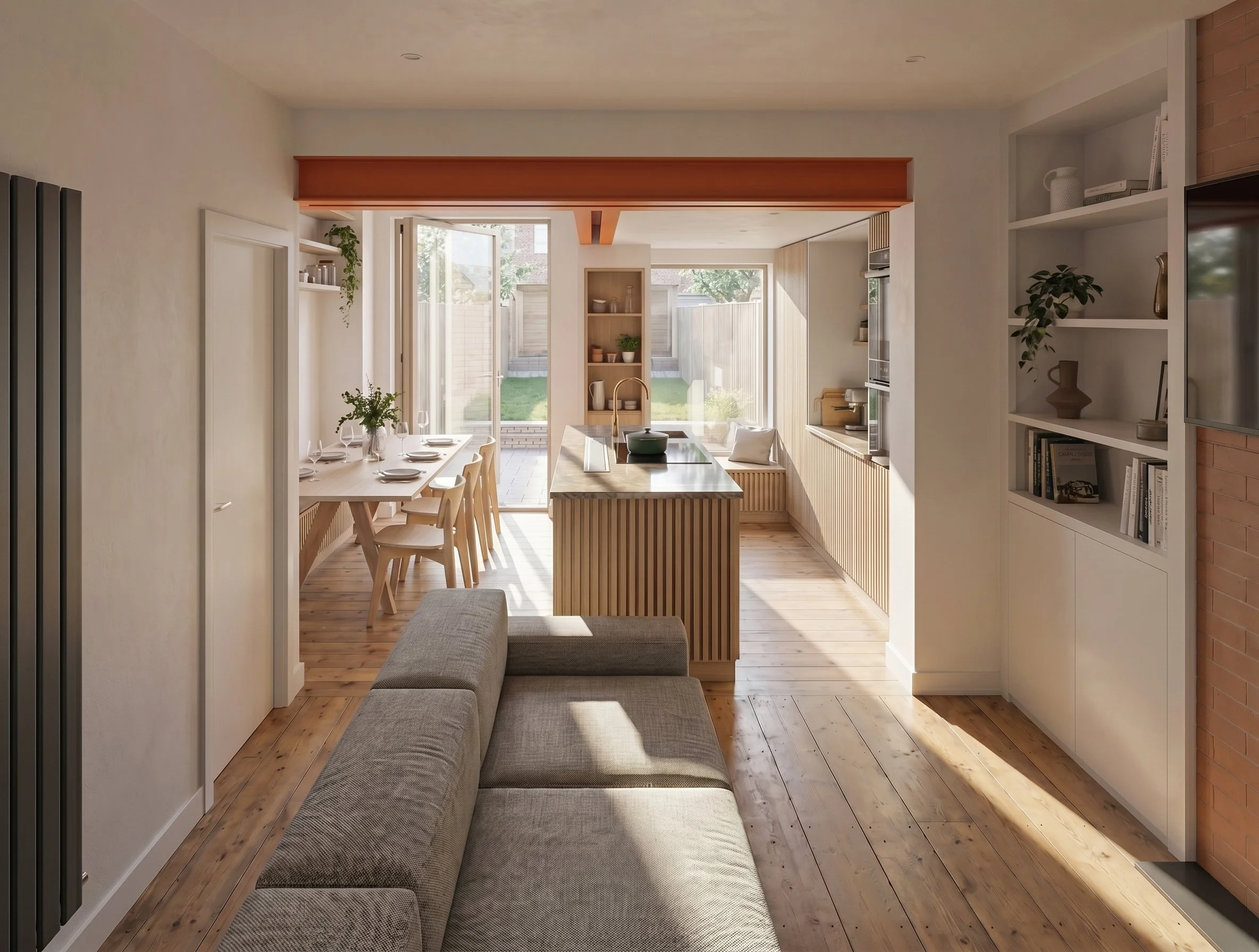 View from rear extension toward garden, terraced home Redfield Bristol — Pivot by Studio Context