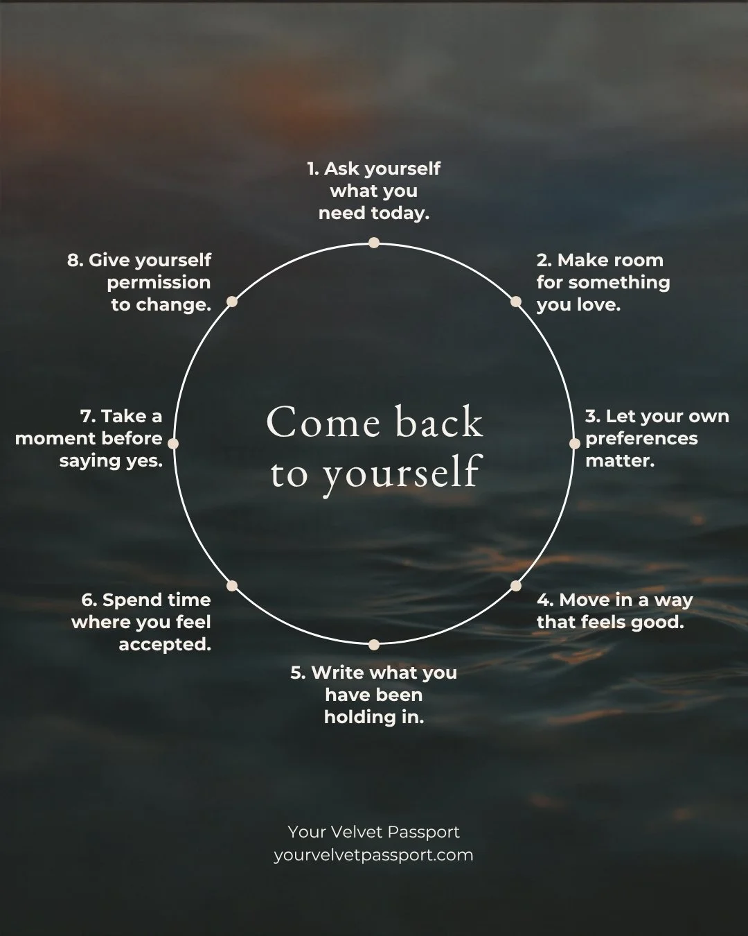 Four little lists I keep coming back to.

Ways to come back to yourself. Signs it might be time for a reset. Ways to make room for your peace. And how to notice how far you've come.

Swipe through slowly. Which one did you need today?

Save this for 