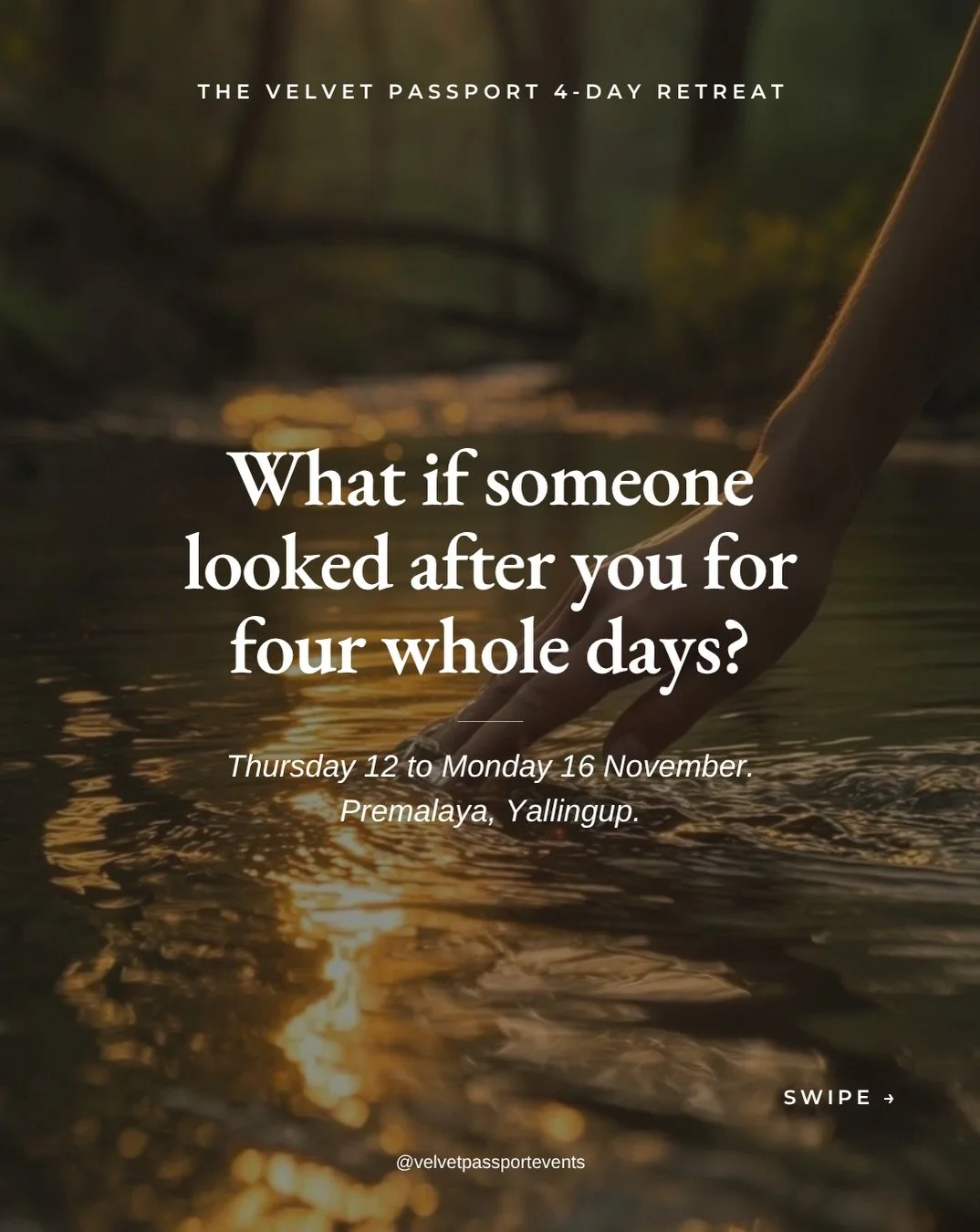 What if someone looked after you for four whole days?

No lunches to pack. No lifts to give. No one asking what&rsquo;s for dinner. Just you, at Premalaya in Yallingup, with everything taken care of.

The Velvet Passport 4-Day Retreat
Thursday 12 to 