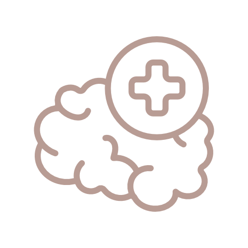 Illustration of a brain with a medical cross symbol.