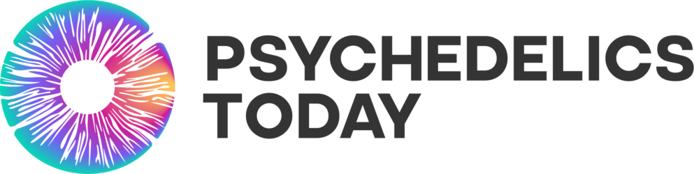 A colorful graphic with a circular design and the words "Psychedelic Today" in bold black letters.