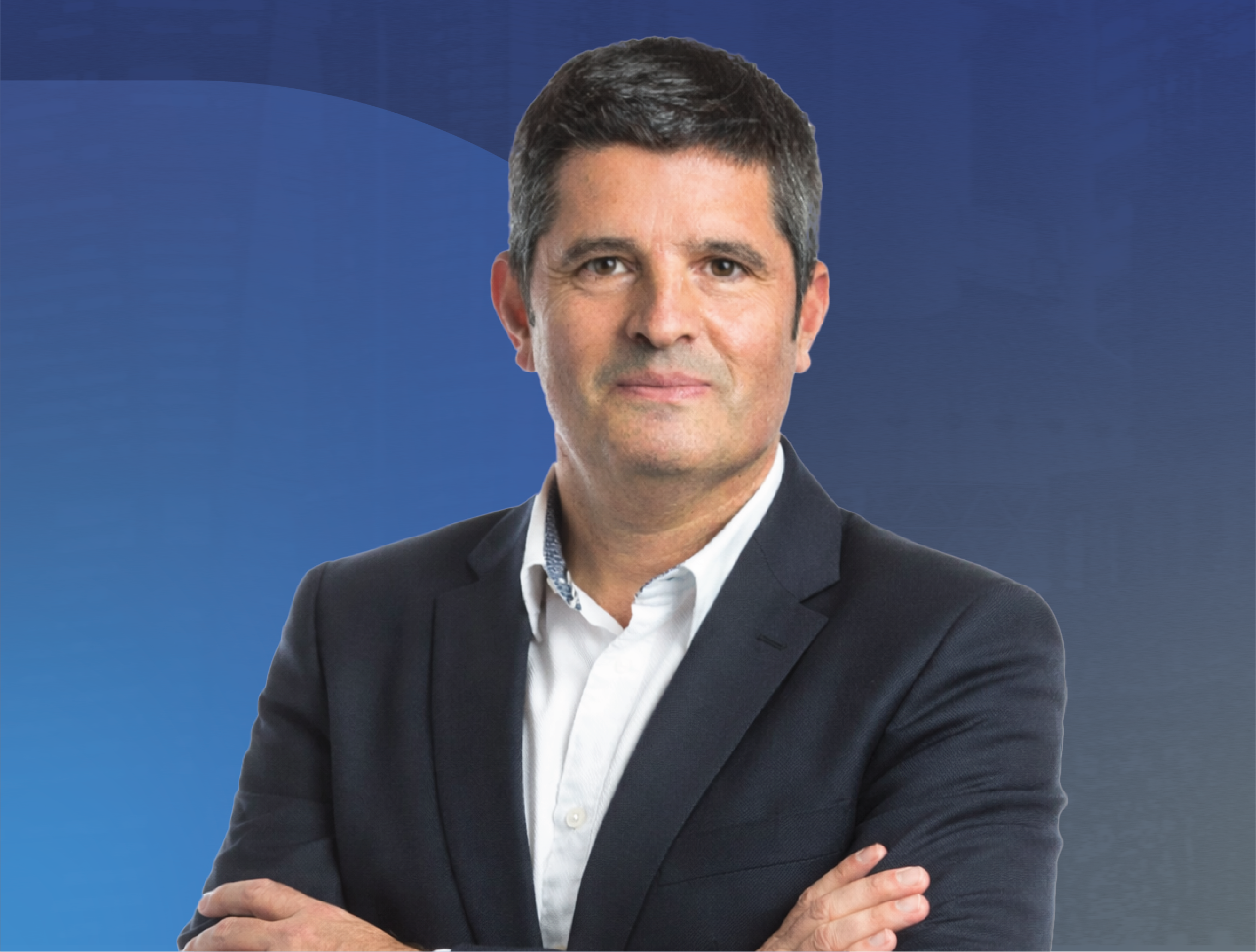 Portrait of Professor Jose L Pons from Shirley Ryan AbilityLab in a business suit with a blue background.