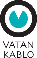 Vatan Kablo logo showing a stylized blue icon inside a black circle with black text underneath