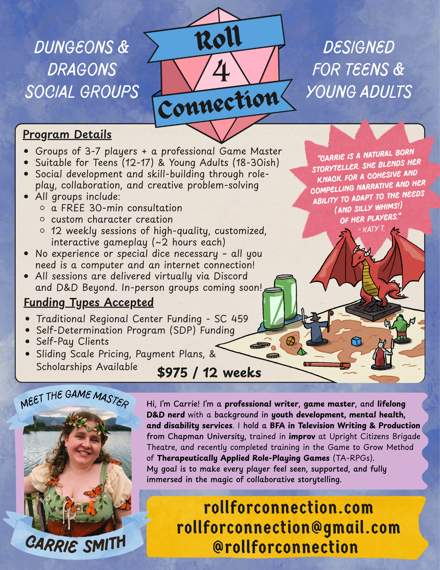 Roll for Connection: Dungeons & Dragons Social Groups for Neurodivergent Teens & Young Adults - Flyer