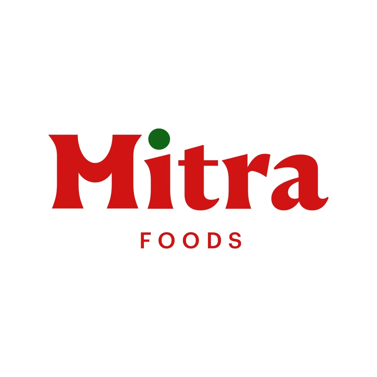Logo of Mitra Foods with the text "Mitra" in large red letters and a small green dot over the letter "i", and the word "FOODS" below in smaller red letters, all on a white background.