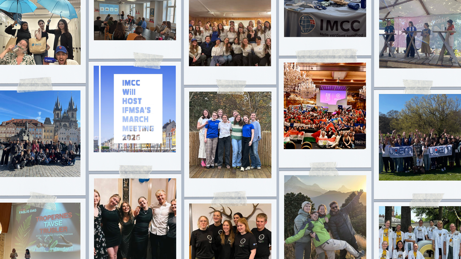 En collage af forskellige billeder af grupper af unge mennesker ved forskellige arrangementer.