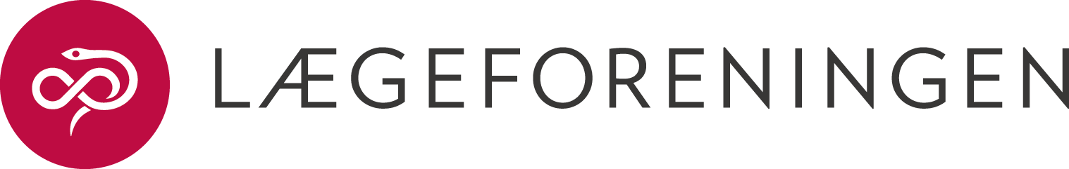 Logo af Lægeforeningen med rødt logo og sort tekst.