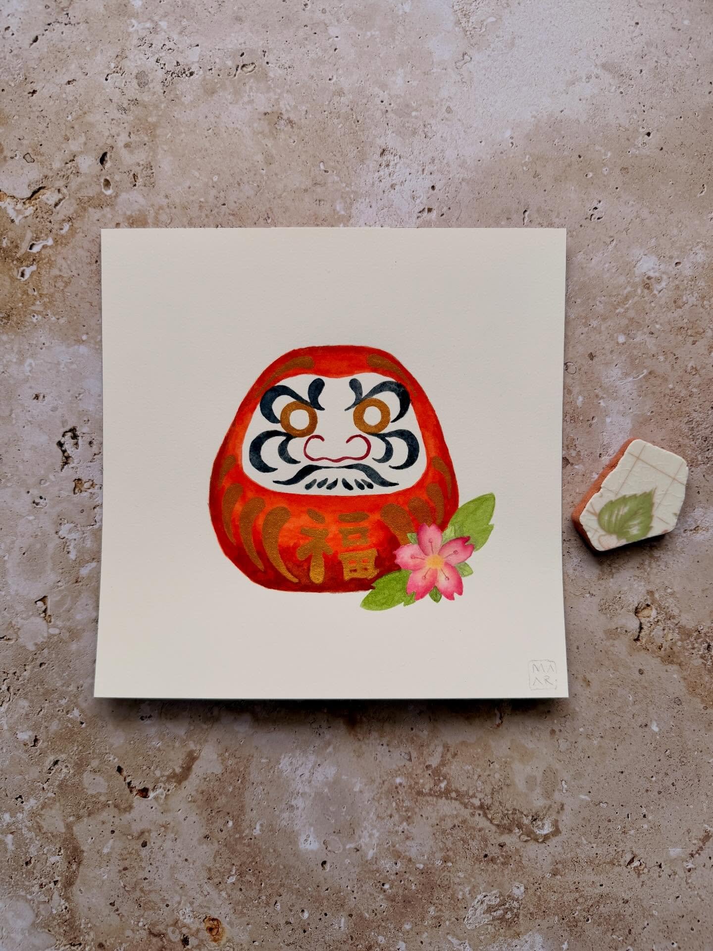 Daruma Sakura, and its sibling, Daruma Kumo (coming soon) were so enjoyable to create. #daruma #watercolor #acuarelas #japantemple