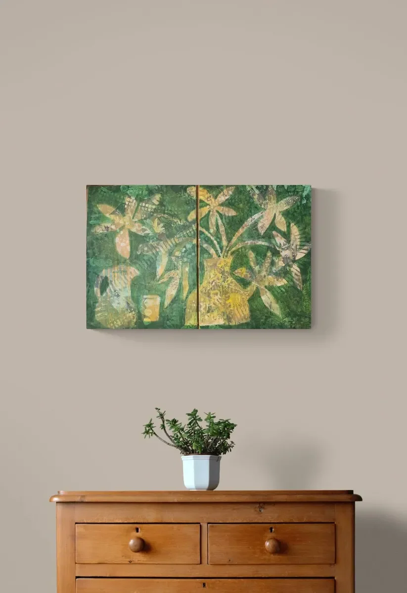 Green Still Life diptych, each canvas is 60cm x 46cm - 92cm