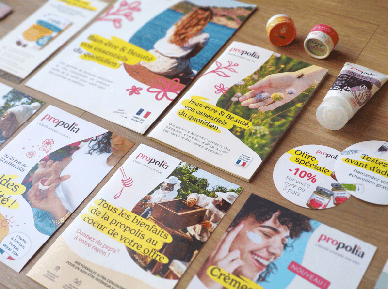 Aperçu de quelques réalisations print Propolia (catalogue, flyer, ILV, etc.)