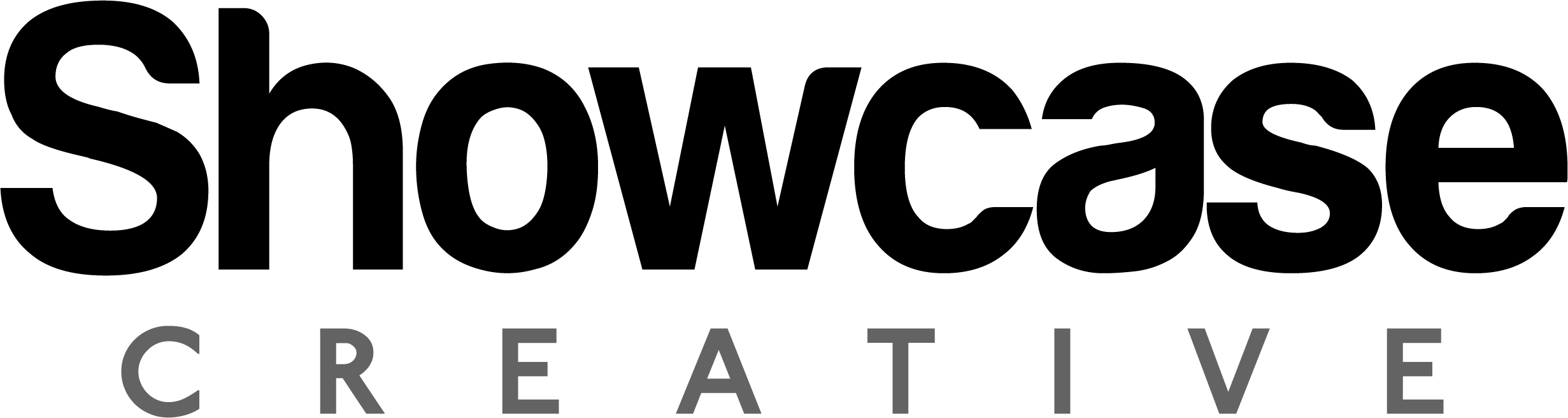 The word 'CREATIVE' printed in large gray letters with a black abstract logo above it, on a black background.