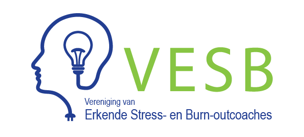 Logo van VESB met een lichtbulb in de vorm van een hoofd en tekst 'Vereniging van Erkende Stress- en Burn-outcoaches'.