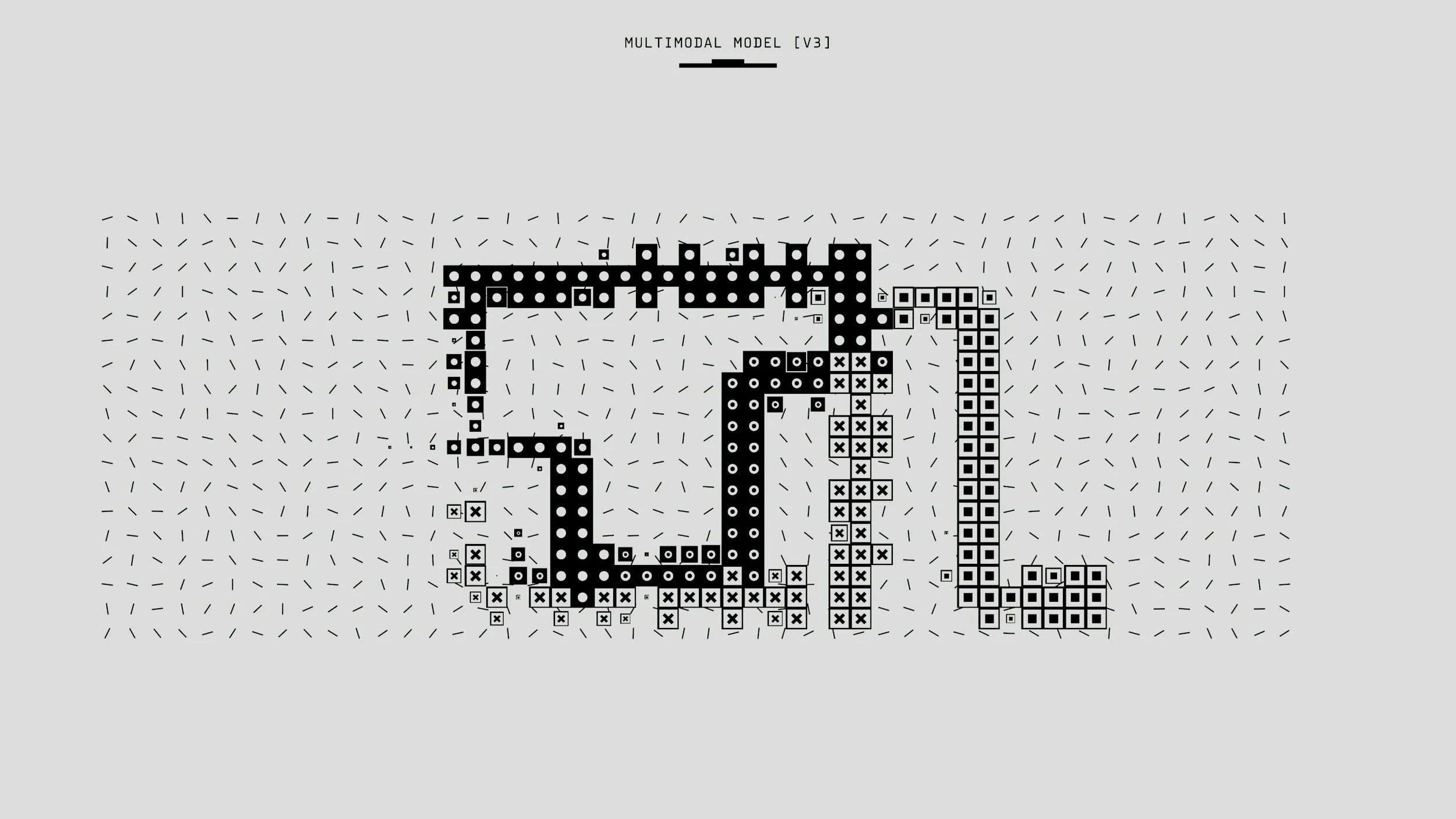 Black and white digital illustration of a human-like figure with a computer monitor head, seated at a desk with a keyboard, in a minimalist style with dotted background and dashed lines.