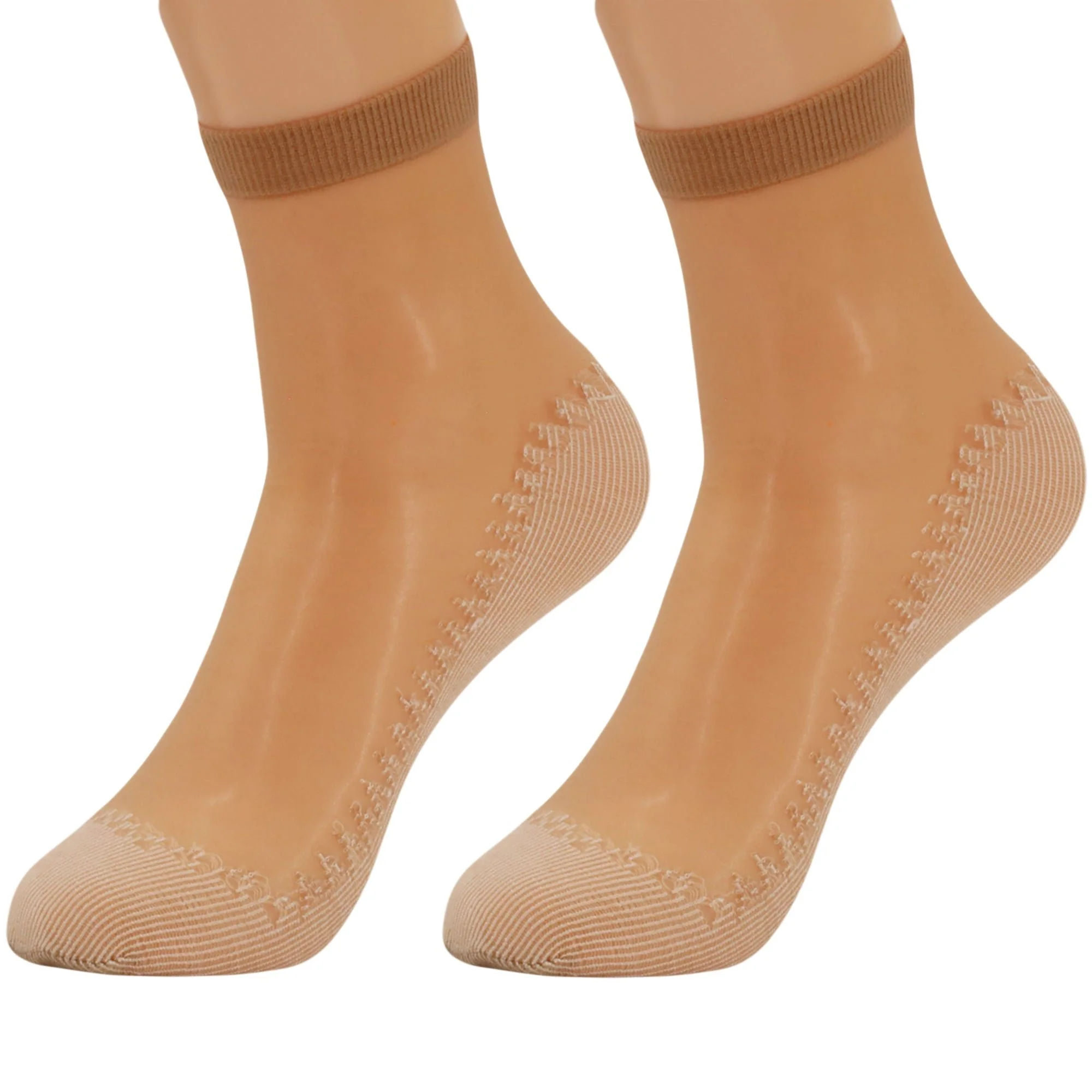 6 Pairs Women's Anti-Slip Sheer Ankle Socks with Cotton Sole and Reinforced Toe