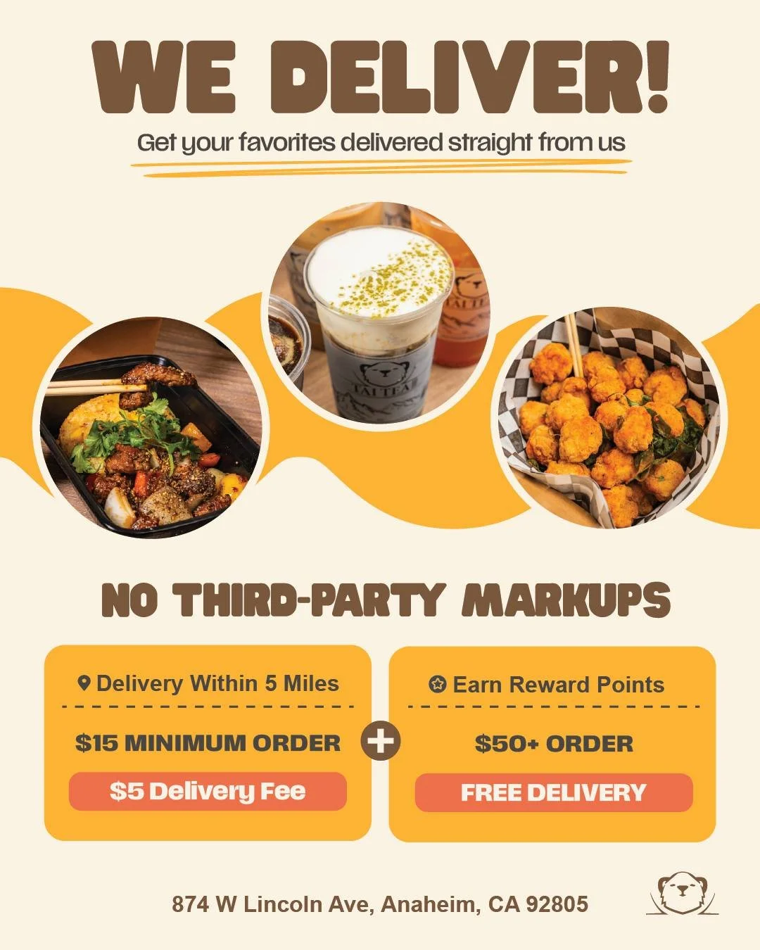 Delivery is now available!
Your favorites, delivered straight from us with NO third-party markups! 🙌

📍 Delivery within 5 miles
💸 $15 minimum order + $5 delivery fee
🎉 FREE DELIVERY on $50+ orders
⭐ Earn reward points on your order!

Ready to get