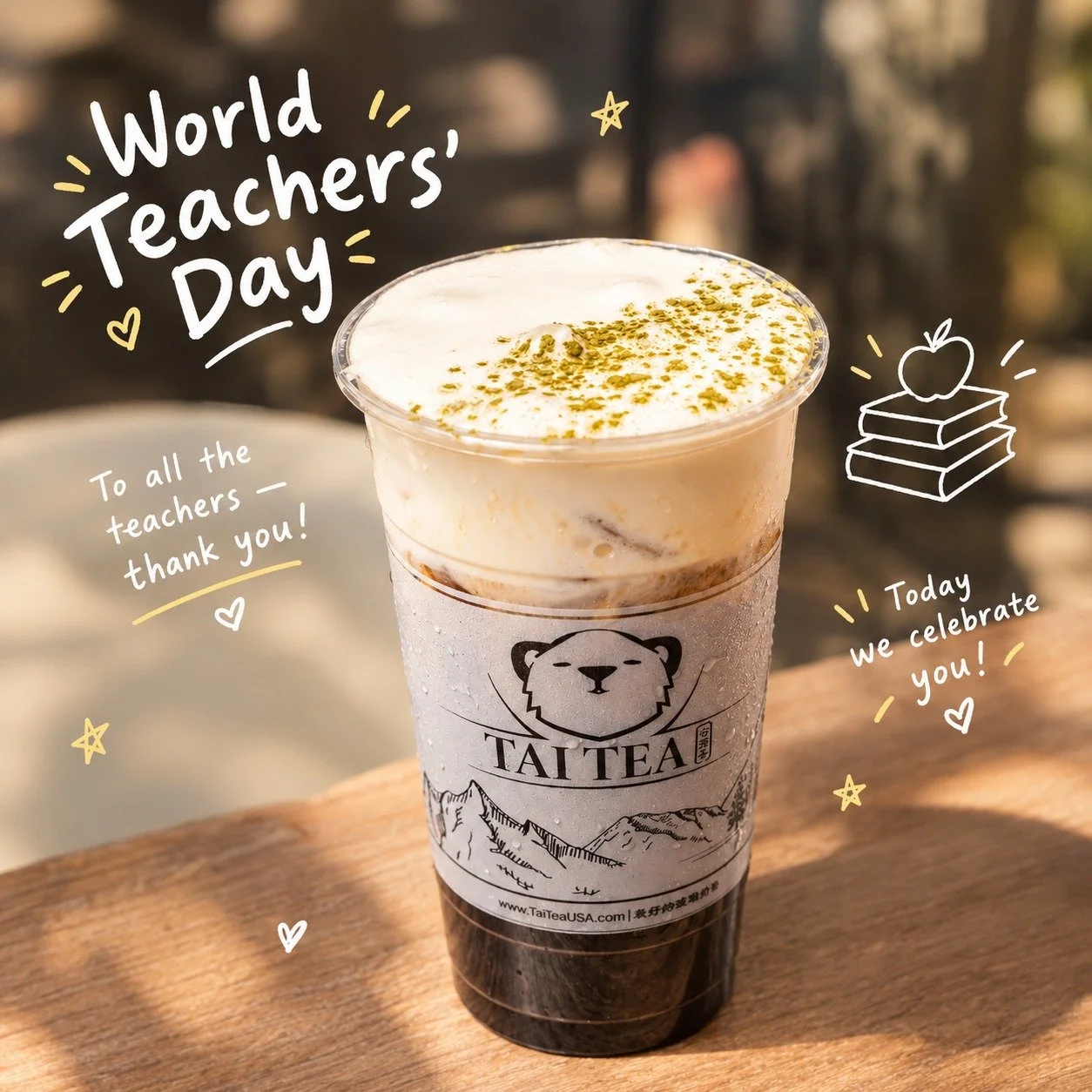 Better than an apple? We think so.🧋🍎
Treat your favorite teacher to a sweet drink and show your appreciation this World Teachers&rsquo; Day! 💛📚
