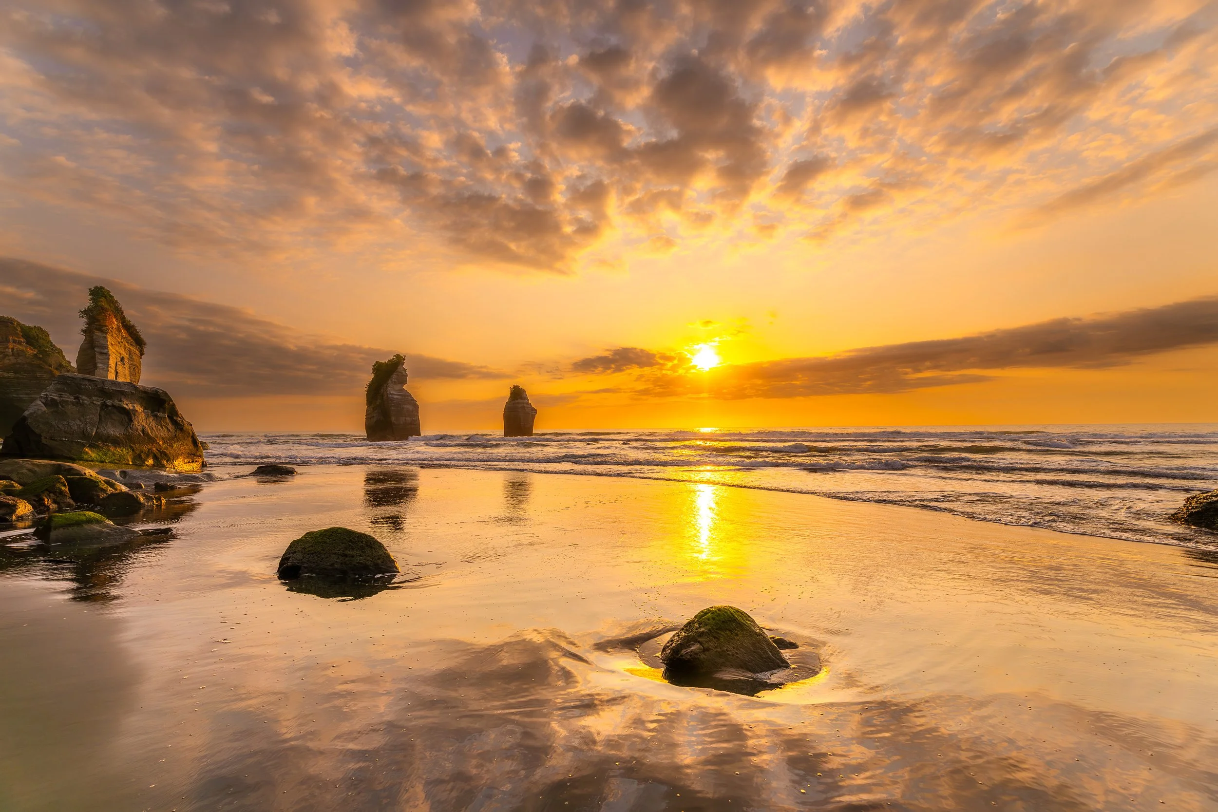 The Three Sisters — Golden Hour at Tongaporutu