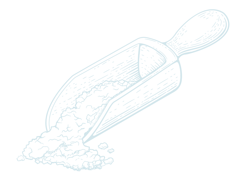 Line drawing of a scoop filled with crushed ice or snow, tilted to spill some out.