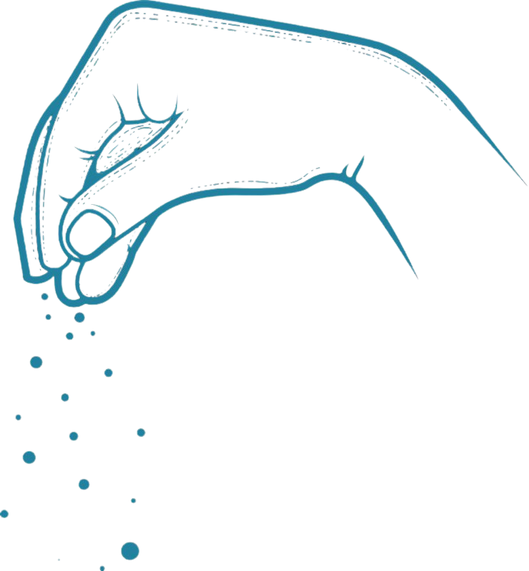 Line drawing of a hand squeezing a lemon, with droplets falling from it.