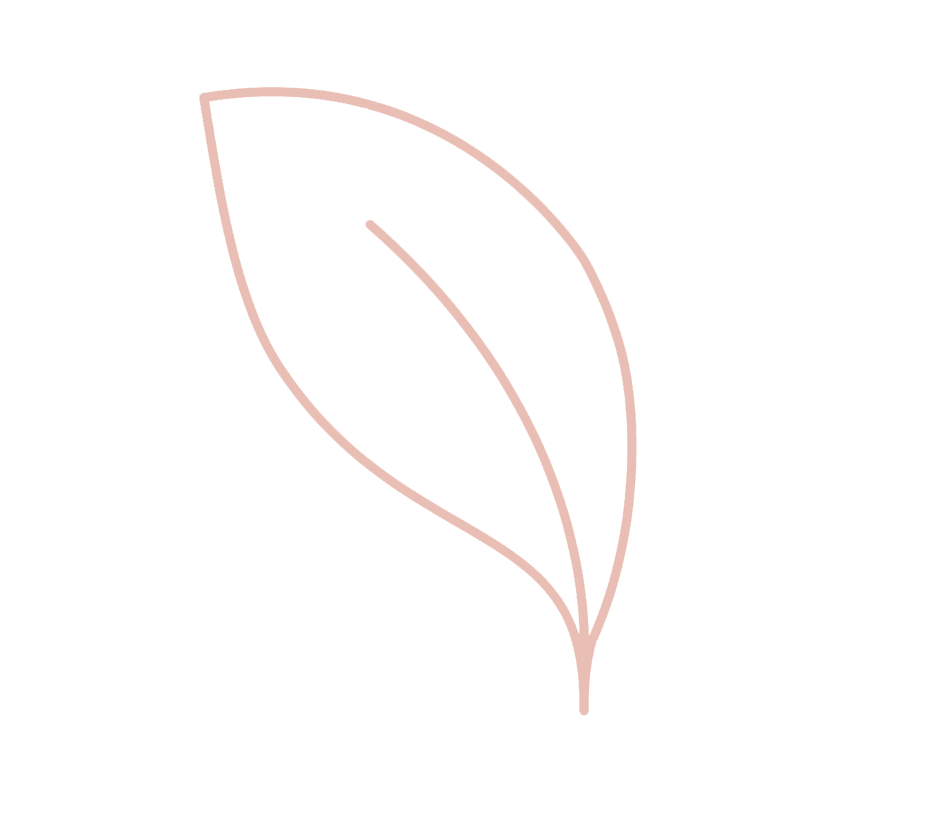Outline of a leaf with two sections, shown in light pink on a black background.