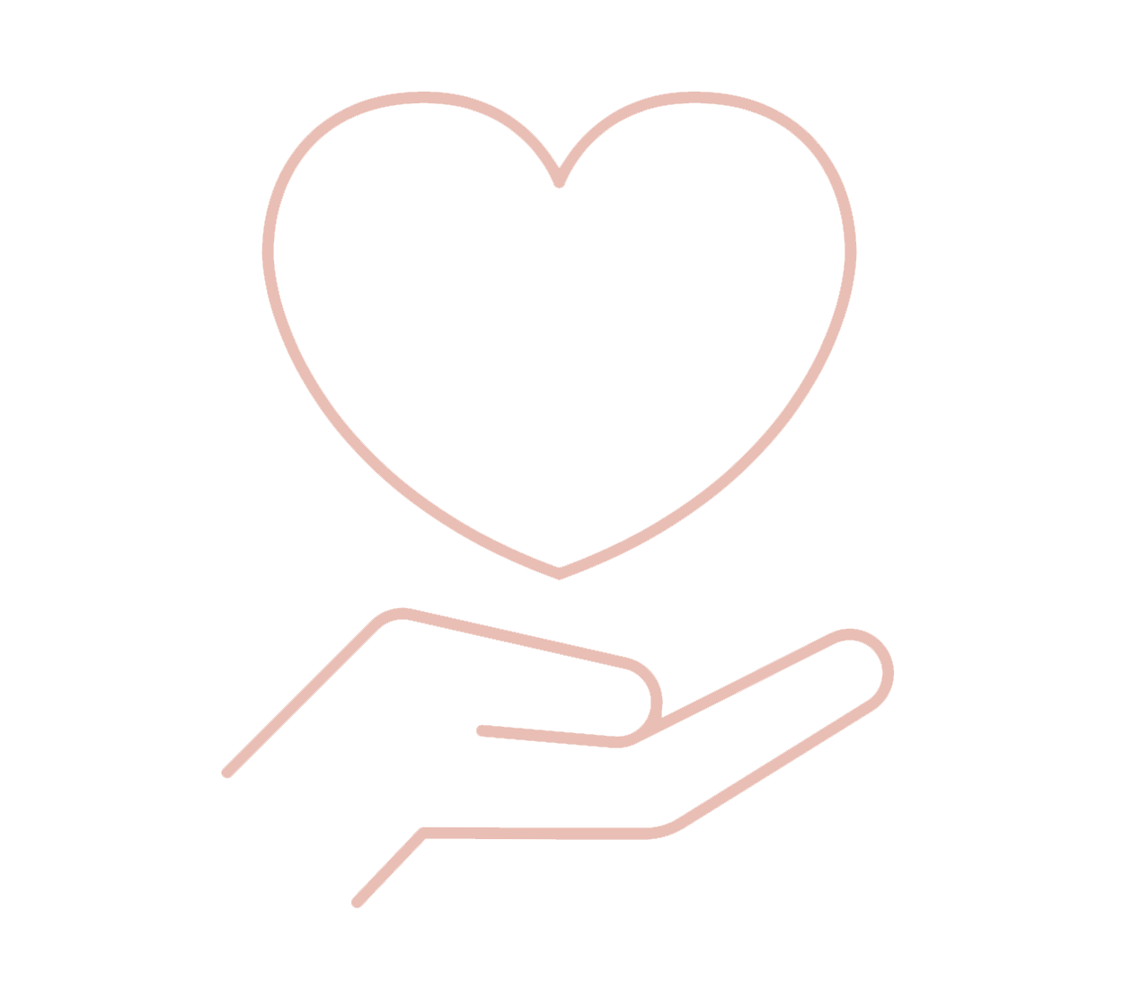 Line drawing of a hand holding a heart.