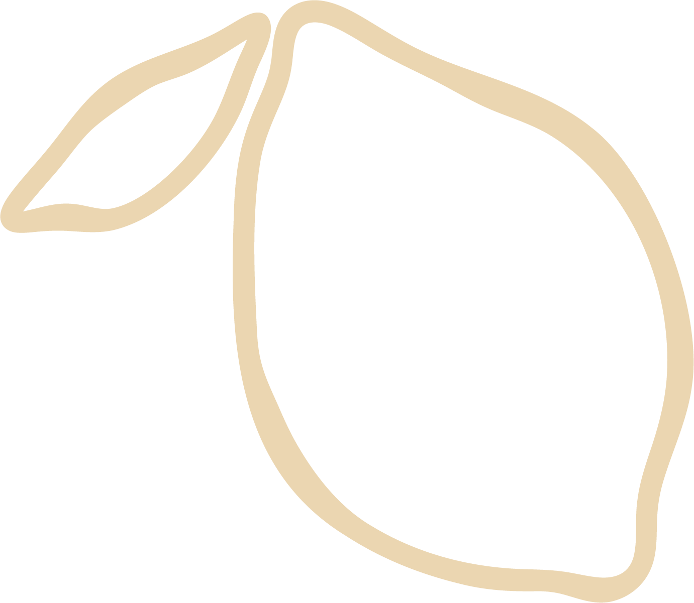 Minimalist illustration of a lemon with a leaf, outlined in beige on a transparent background.