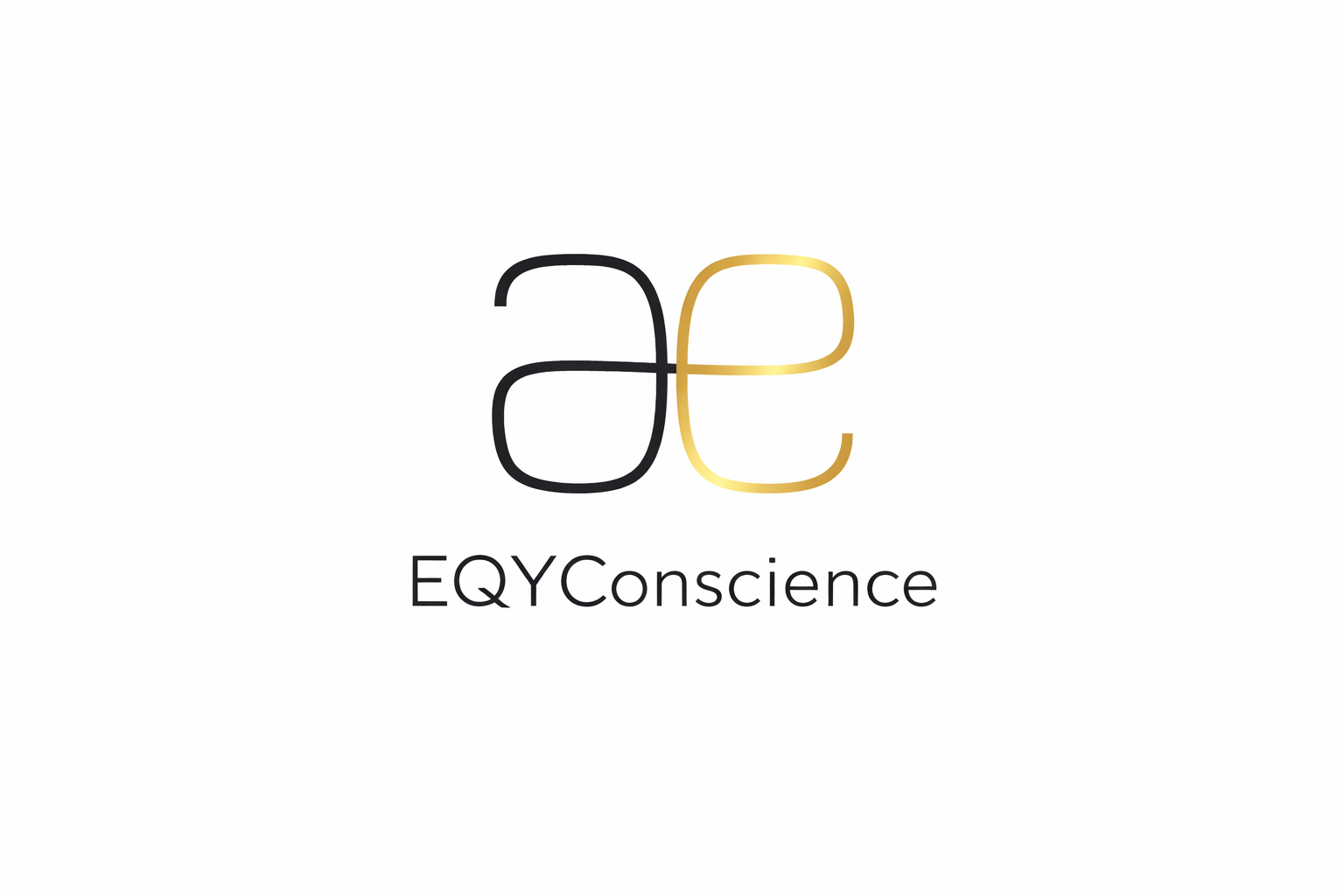 Logo avec deux formes stylisées en noir et en or formant des lettres, accompagnée du texte 'EQYConscience' en dessous.