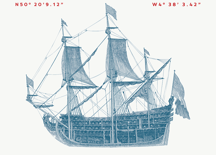 The Galleon Inn Logo - a large galleon drawn in blue