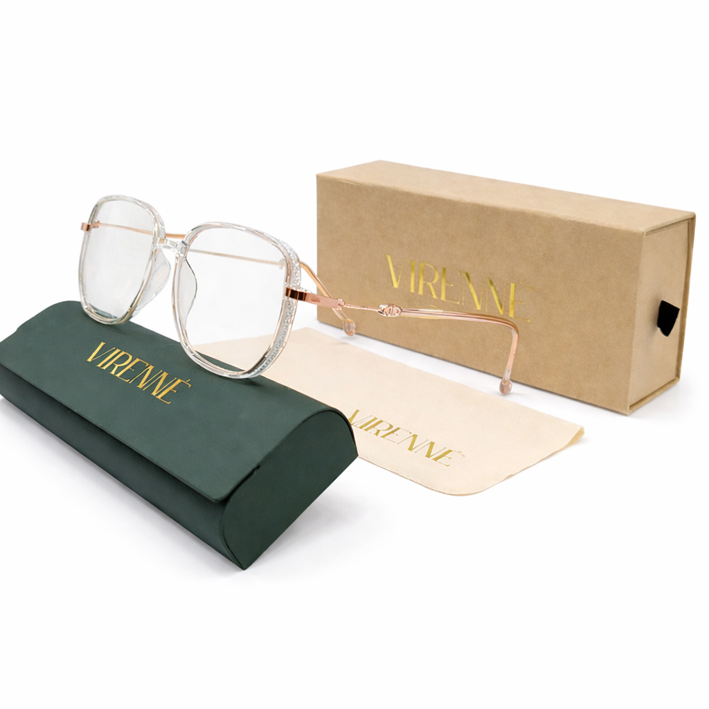 Women’s Oversized Square Reading Glasses – Anti Blue Light  Clear Diamond Frame